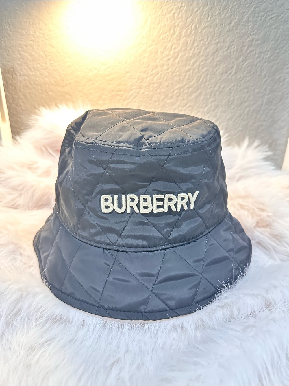 Quilted Bucket Hat in Gray with White Embroidered Logo